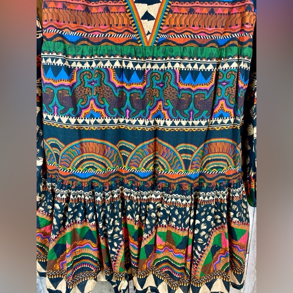 FARM Rio V-Neck Printed Tunic Dress in Green Size Extra Small. - Picture 7 of 15